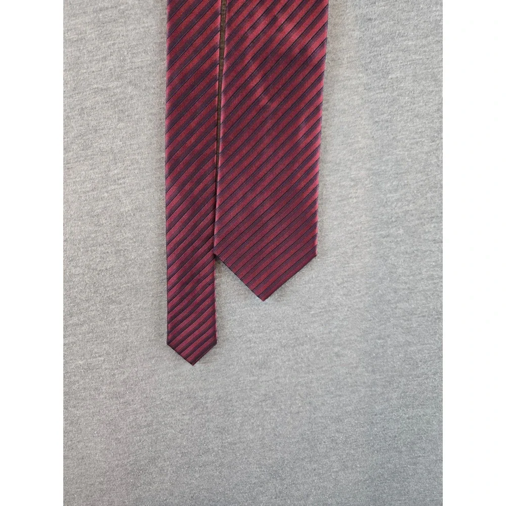 Armani Collezioni Tie Mens OS Burgundy Navy‎ Blue Silk Diagonal Striped Italy